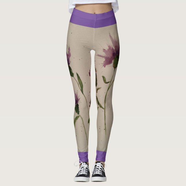 Wildblume Aquarellfarben Leggings (Vorderseite)