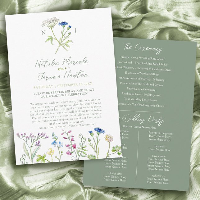 Wildblume Aquarellgrün Hochzeitsprogramm Programm (Von Creator hochgeladen)