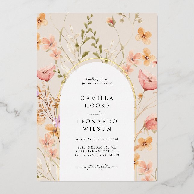 Wildblume Arch Wedding Einladung Foil (Vorderseite)
