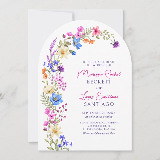 Wildblume Arch Wedding Vivid Einladung (Vorderseite)