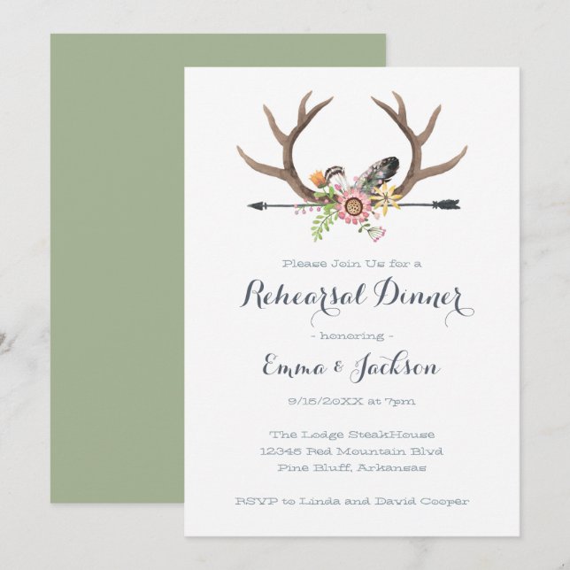 Wildblume Arrow and Antlers Probe Dinner Einladung (Vorne/Hinten)