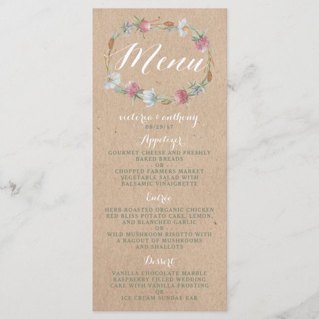 Wildblume auf dem "Kraft Country Wedding Menu" Menükarte (Vorderseite)