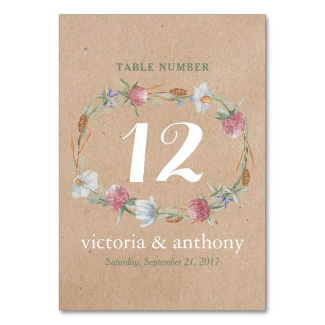 Wildblume auf der Kraft Country Wedding Number Tischnummer (Vorderseite)