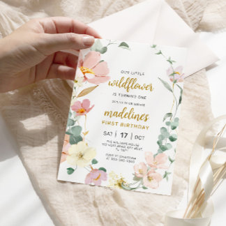 Wildblume Baby 1. Geburtstag Einladung