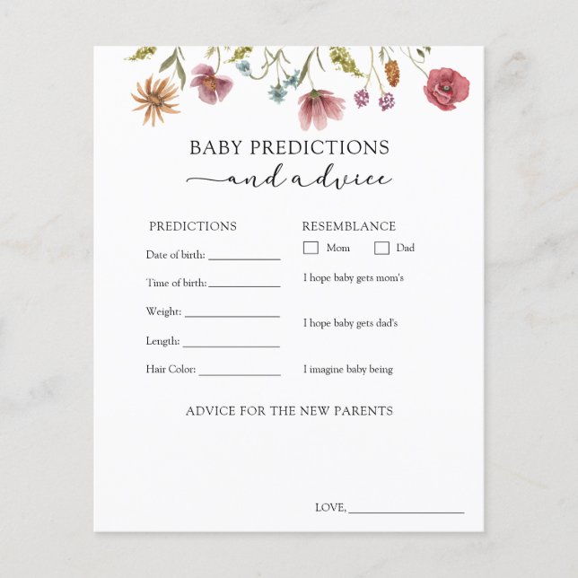 Wildblume Baby Advice and Predictions Card (Vorderseite)