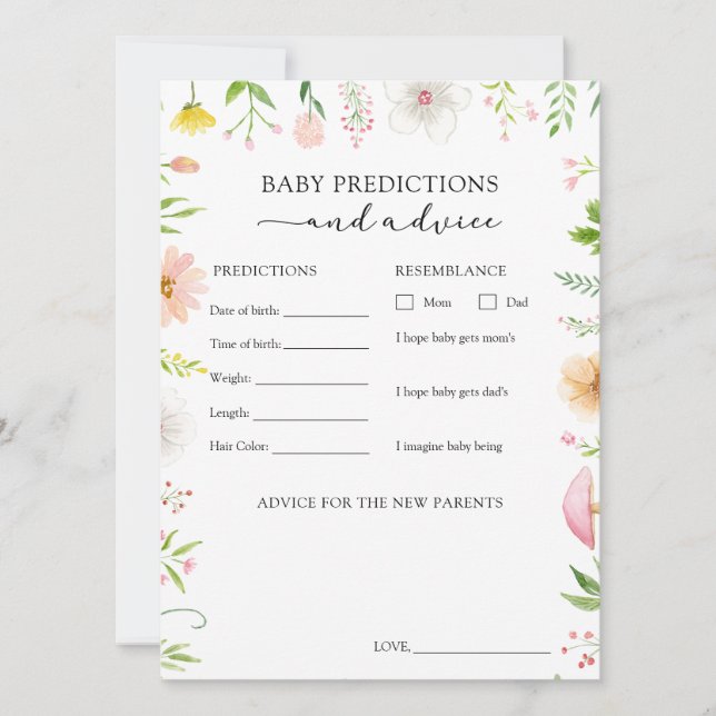 Wildblume Baby Advice and Predictions Card Einladung (Vorderseite)