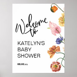 Wildblume Baby Dusche Begrüßungszeichen Poster