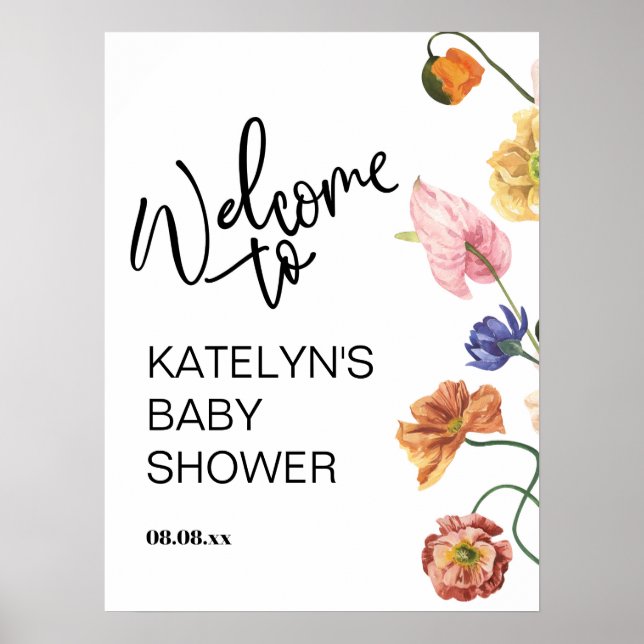 Wildblume Baby Dusche Begrüßungszeichen Poster (Vorne)
