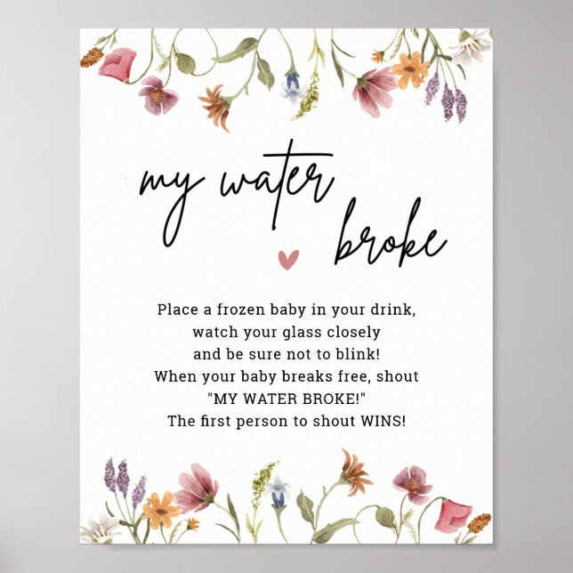Wildblume Baby Dusche mein Wasser Broke Spiel Poster (Vorne)