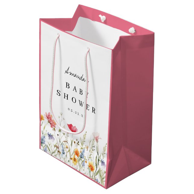 Wildblume Baby Dusche Vielen Dank Mittlere Geschenktüte (Vorderseite Schrägansicht)