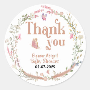 Wildblume Baby Girl Dusche Danke Custom Runder Aufkleber