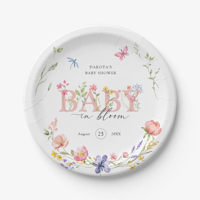 Wildblume Baby in Aquarell Willkommen Pappteller (Vorderseite)