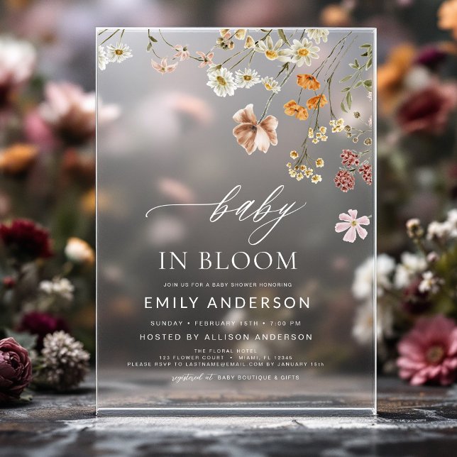 Wildblume Baby in Bloom Baby Dusche Acryleinladungen (Von Creator hochgeladen)