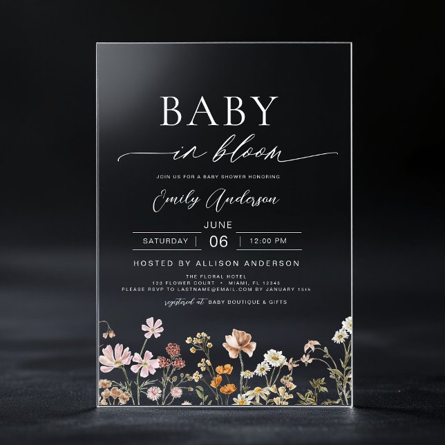 Wildblume Baby in Bloom Baby Dusche Acryleinladungen (Von Creator hochgeladen)