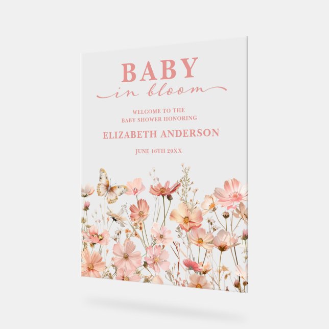 Wildblume Baby in Bloom Baby Dusche Begrüßungszeic Acrylschild (Winkel)
