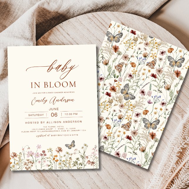 Wildblume Baby in Bloom Baby Dusche Beige Einladung (Von Creator hochgeladen)
