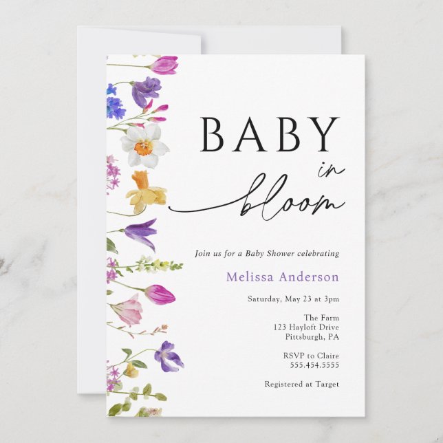 Wildblume Baby in Bloom Baby Dusche Einladung (Vorderseite)