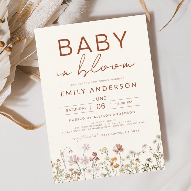 Wildblume Baby in Bloom Baby Dusche Terracotta Einladung (Von Creator hochgeladen)