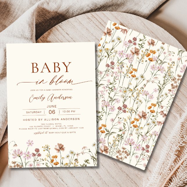 Wildblume Baby in Bloom Baby Dusche Terracotta Einladung (Von Creator hochgeladen)