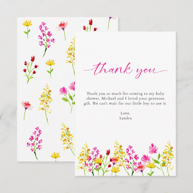 Wildblume Baby in Bloom Baby Dusche Vielen Dank Dankeskarte (Vorne/Hinten)