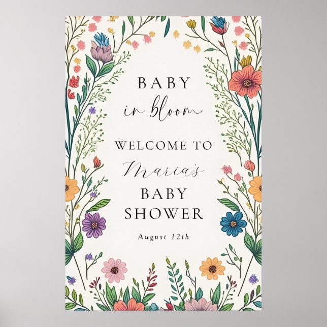 Wildblume Baby in Bloom Baby Dusche Willkommen Poster (Vorne)