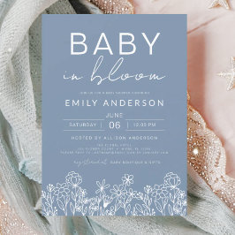 Wildblume Baby in Bloom Baby Shower Dusty Blue Einladung
