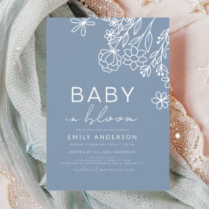 Wildblume Baby in Bloom Baby Shower Dusty Blue Einladung