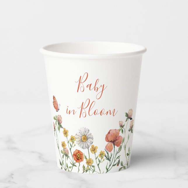 Wildblume Baby in Bloom Babydusche Pappbecher (Vorderseite)