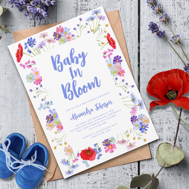 Wildblume Baby in Bloom Boy Baby Dusche Einladung (Colorful wildflower baby in bloom boy baby shower invitation )