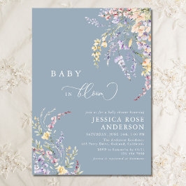 Wildblume Baby in Bloom Dusty Blue Baby Dusche Einladung
