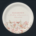Wildblume Baby in Bloom Girl Babydusche Pappteller<br><div class="desc">Eine elegante pinkfarbene schicke Wildblume "Baby in Boom" Mädchen Dusche Party Papiertüte. Entworfen für Sie von BlackBerry Boulevard.</div>