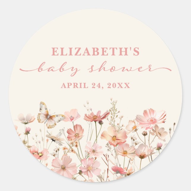 Wildblume Baby in Bloom Girl Babydusche Runder Aufkleber (Vorderseite)