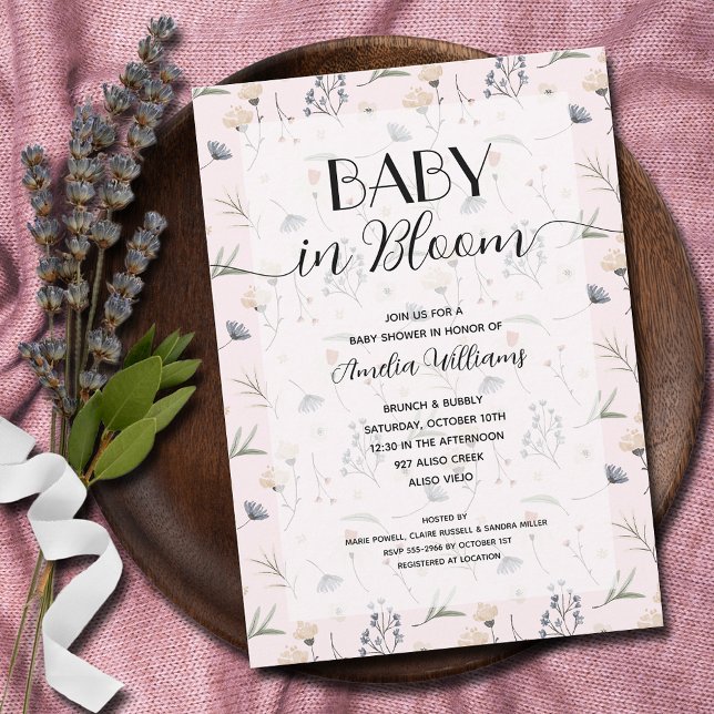 Wildblume Baby in Bloom Pink Girl Dusche Einladung (Baby in Bloom wildflowers on pink girl baby shower invitations - INSTANT DOWNLOAD and/or PRINTED)