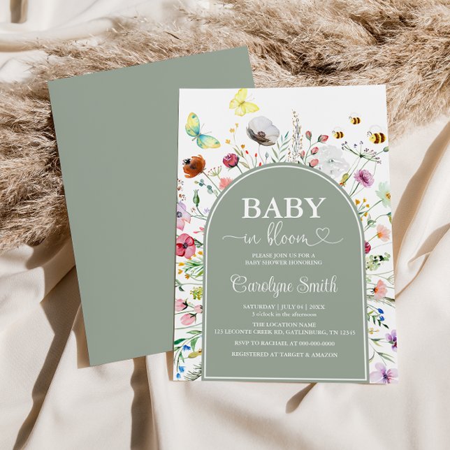 Wildblume Baby in Bloom Sage Green Baby Dusche Einladung (Von Creator hochgeladen)