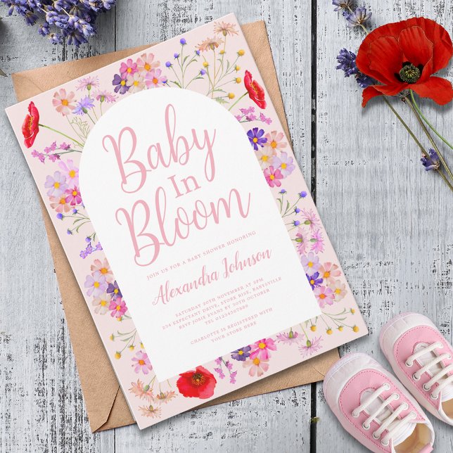 Wildblume Baby in blühender Mädchendusche Einladung (Boho chic wildflower girl baby shower invitation )
