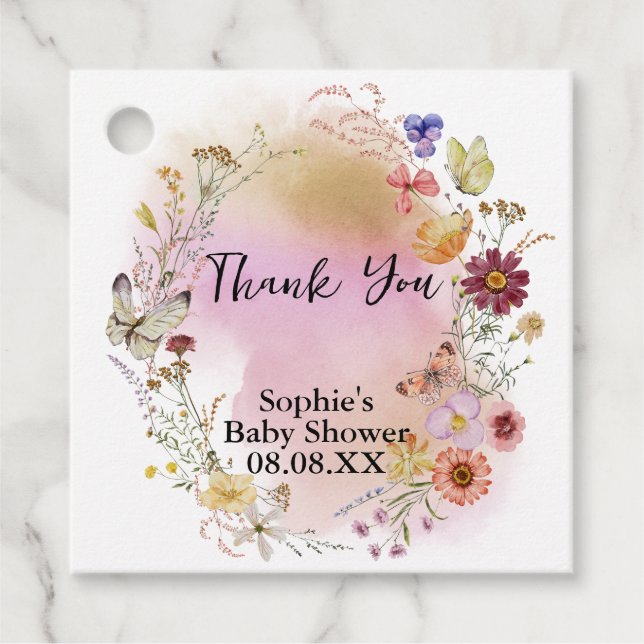 Wildblume Baby in Blütendusche Geschenkanhänger (Vorderseite)