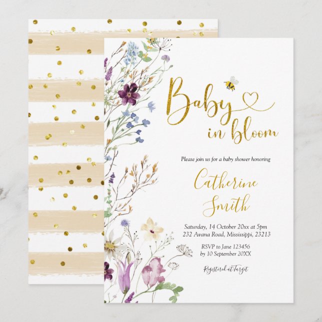 Wildblume Baby ist in Bloom Baby Dusche Einladung (Vorne/Hinten)