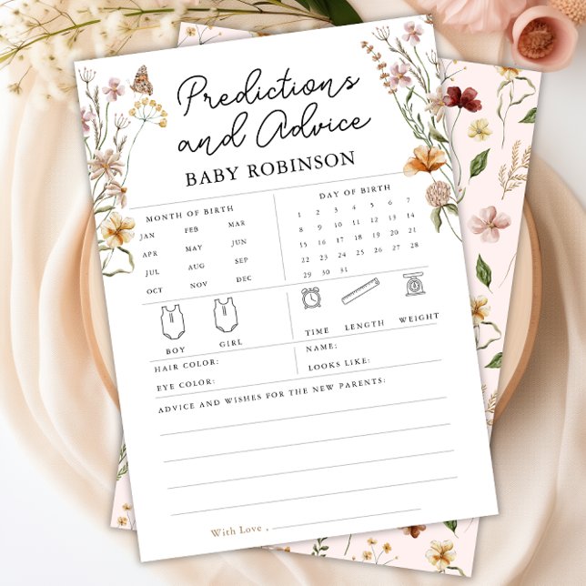 Wildblume Baby Predictions Ratschlag Pink Game Car Einladung (Wildflower Baby Predictions Advice Pink Game Card)