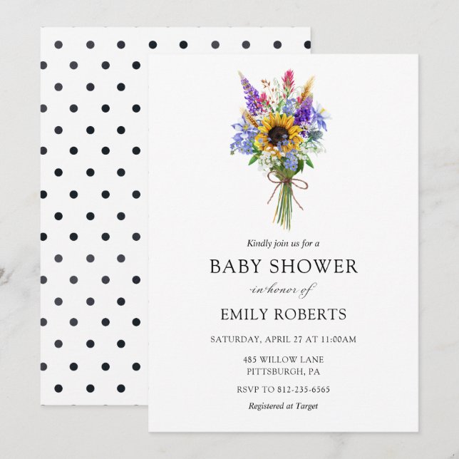 Wildblume Baby Showeinladung Einladung (Vorne/Hinten)