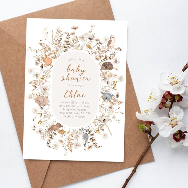 Wildblume Baby Shower Australian Native Animals Einladung (Von Creator hochgeladen)