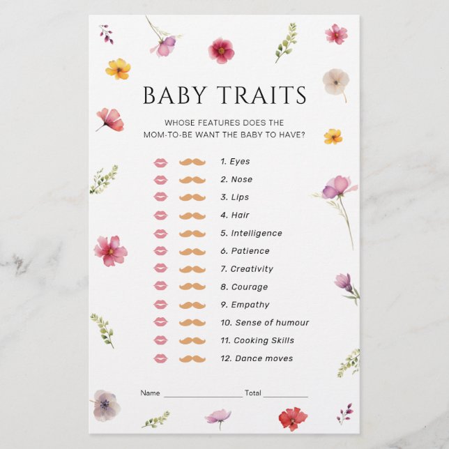 Wildblume Baby Shower Baby Tracks Spiel (Vorderseite)