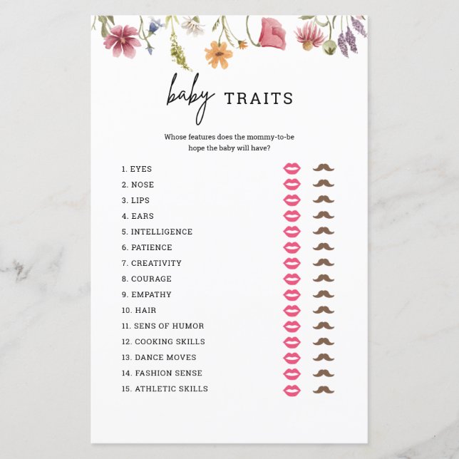 Wildblume Baby Shower Baby Tracks Spielkarten (Vorderseite)