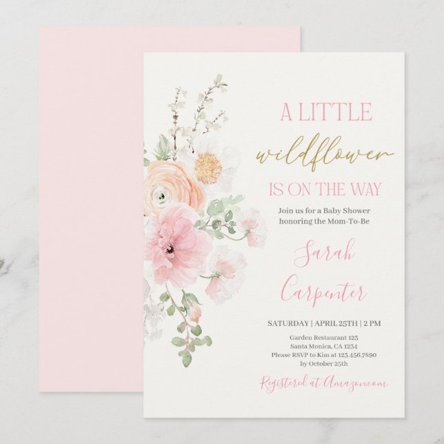 Wildblume Baby Shower Girl Einladung (Vorne/Hinten)