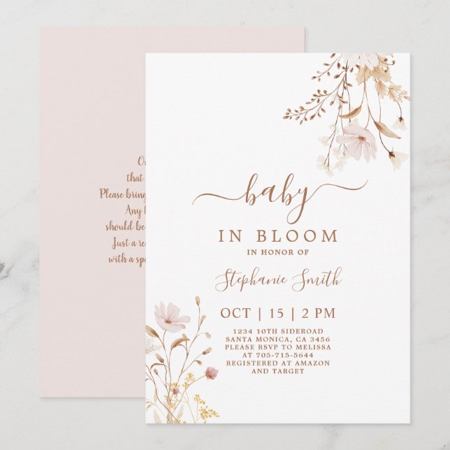 Wildblume Baby Shower Girl Einladung (Vorne/Hinten)