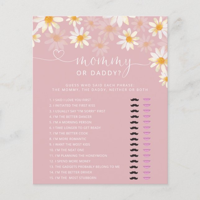 Wildblume Baby Shower Mommy oder Daddy Game (Vorderseite)