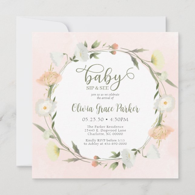 Wildblume Baby Sip und sehen Einladung (Vorderseite)