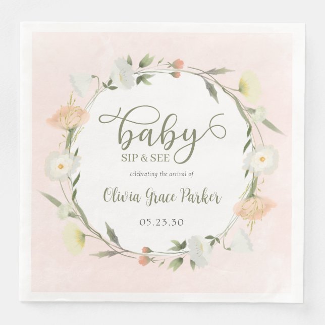 Wildblume Baby Sip und sehen Serviette (Vorderseite)