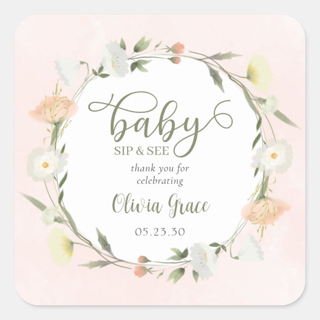 Wildblume Baby Sip und sehen Sie Vielen Dank Quadratischer Aufkleber (Vorderseite)