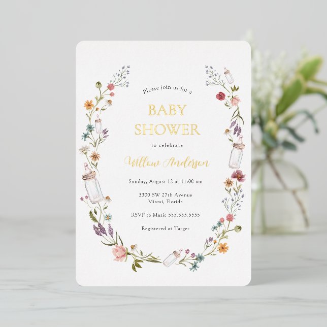 Wildblume Babydusche Einladung (Stehend vorne)