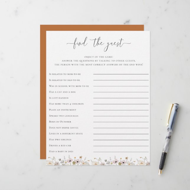 Wildblume Babydusche finden Game (Vorderseite/Rückseite Beispiel)